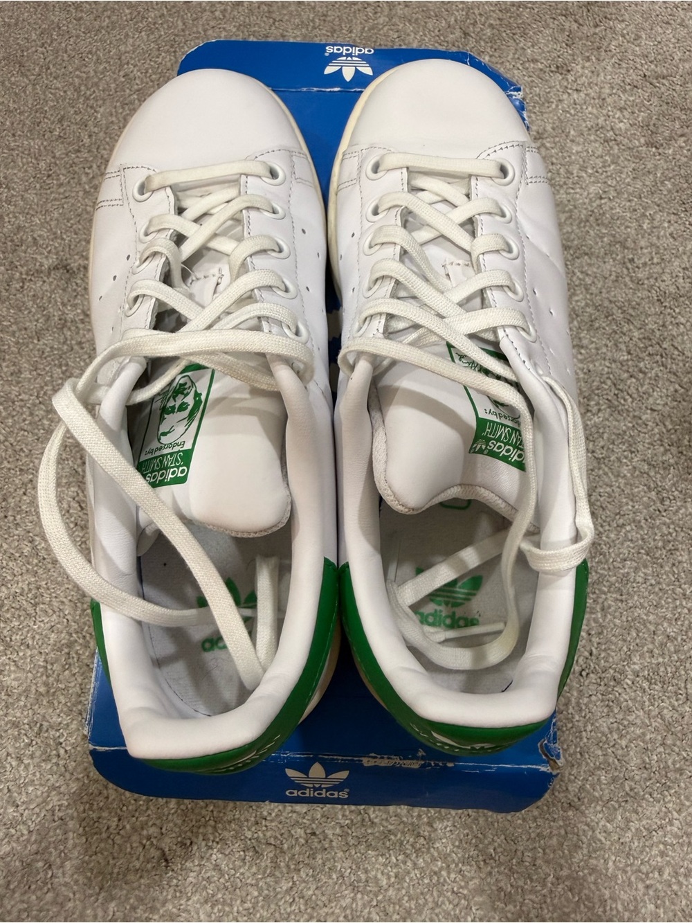 adidas White Leather Sneakers with Green Heel Trim